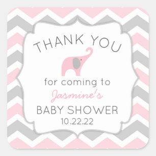 Pink Elefantenbaby Dusche danke Ihnen für Aufklebe Quadratischer Aufkleber