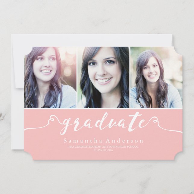 Pink Elegance 3 Photo Graduation Invitation (Devant)