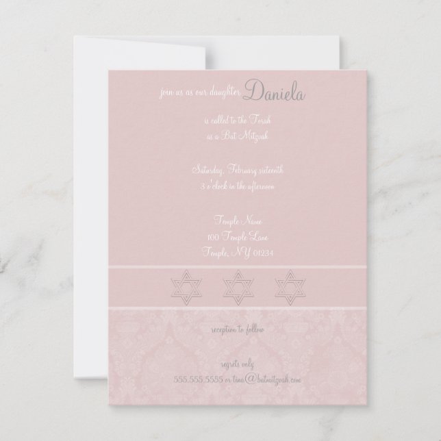 PInk Elegance Bat Mitzvah Einladungen (Vorderseite)
