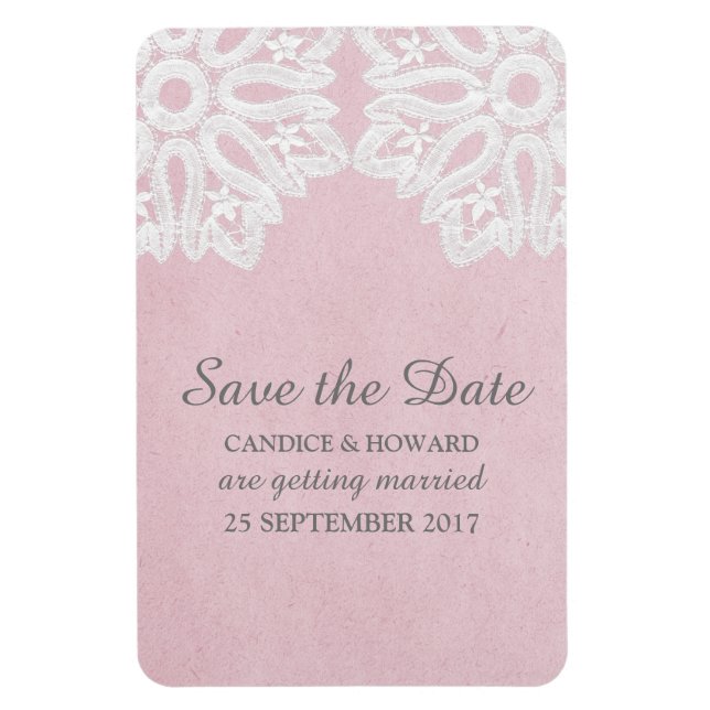 Pink Elegance Lace Save the Date Flexi Magnet (Vertikal)
