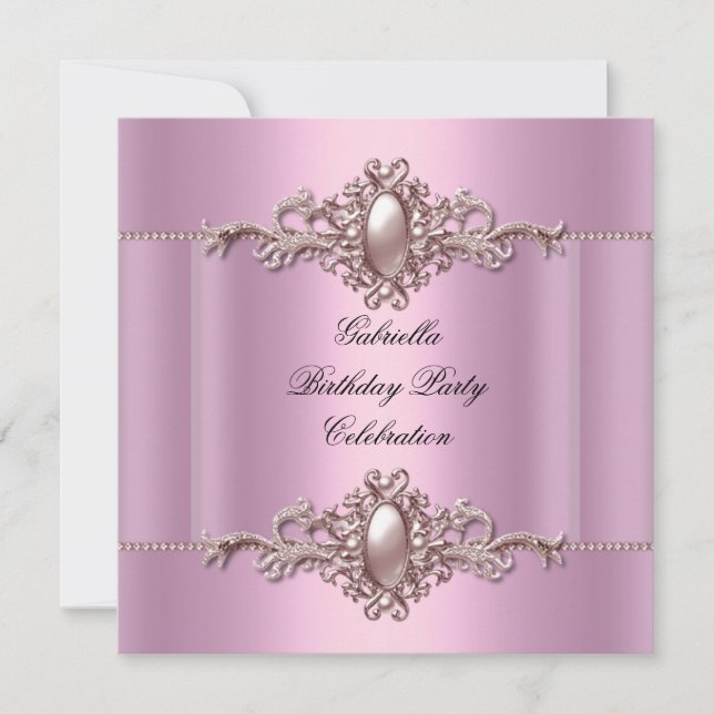 Pink Elegant Birthday Party Pearl Einladung (Vorderseite)