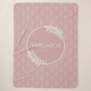 Pink Elegant Damask Couverture Sherpa personnalisé