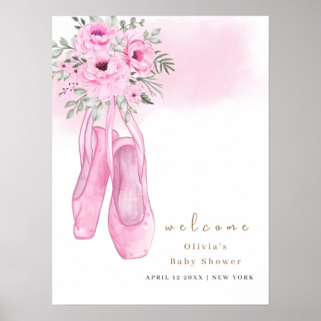 Pink Elegant Floral Ballerina Begrüßungsbabysitter Poster (Vorne)