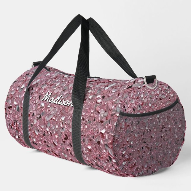 Pink Elegant Simulated Shimmering Particles Effect Duffle Bag (Rechte Ecke)