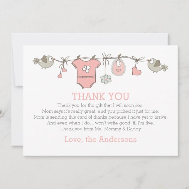 Pink elegante Mädchenkleidung danke BABY SHOWER (Vorderseite)