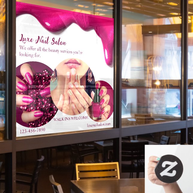 Pink Elegante Nail Art Salon Fensteraufkleber (Restaurantfenster)