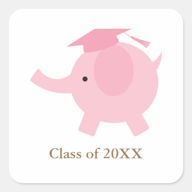 Pink Elephant Abschluss Quadratischer Aufkleber (Vorderseite)