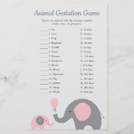 Pink Elephant Animal Gestation Match Shower Game