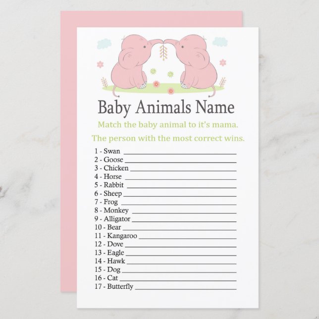 Pink Elephant Baby Animes Name Game (Vorne/Hinten)