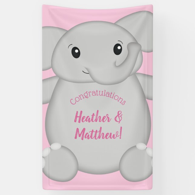 Pink Elephant Baby Dusche Banner (Vertikal)