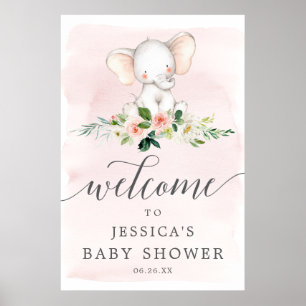 Pink Elephant Baby Dusche Begrüßungszeichen Poster