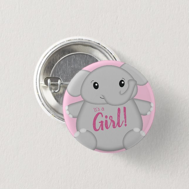 Pink Elephant Baby Dusche Button (Vorne & Hinten)