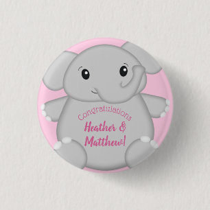 Pink Elephant Baby Dusche Button