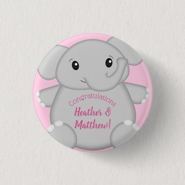 Pink Elephant Baby Dusche Button (Vorderseite)