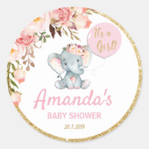 Pink Elephant Baby Dusche Danke an die Aufkleber E