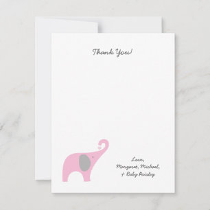 Pink Elephant Baby Dusche Danke Notizen / Mädchen