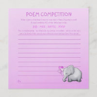 Pink Elephant Baby Dusche Gedicht Wettbewerb Spiel