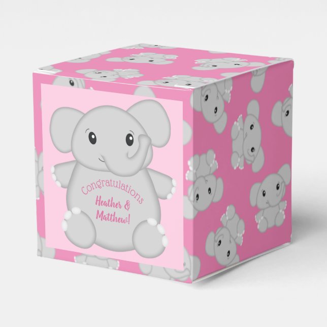 Pink Elephant Baby Dusche Geschenkschachtel (Vorderseite)