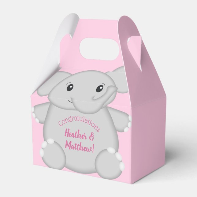Pink Elephant Baby Dusche Geschenkschachtel (Vorderseite)