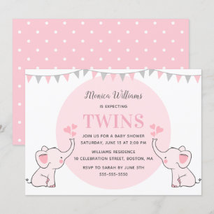 Pink Elephant Baby Dusche   Girl Twins Kinderdusch Einladung