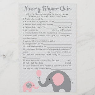 Pink Elephant Baby Dusche Kinderzimmer Rhyme Quiz Flyer