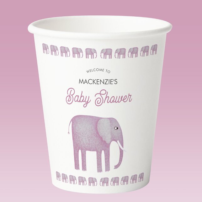 Pink Elephant Baby Dusche Personalisiert Pappbecher (Pink watercolor elephant baby shower paper cup)