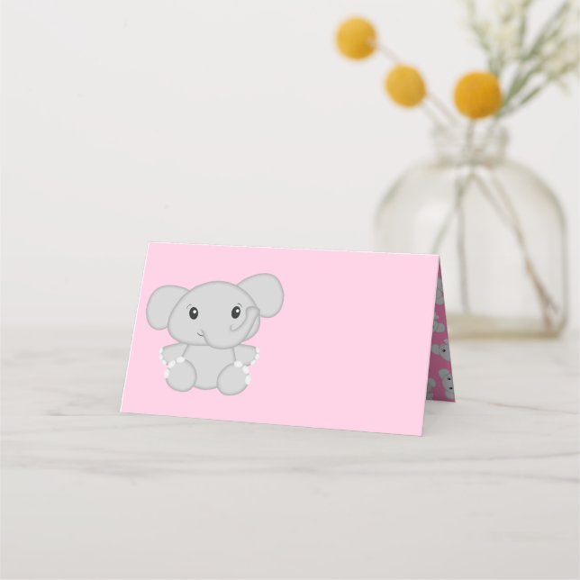 Pink Elephant Baby Dusche Platzkarte (Vorderseite)