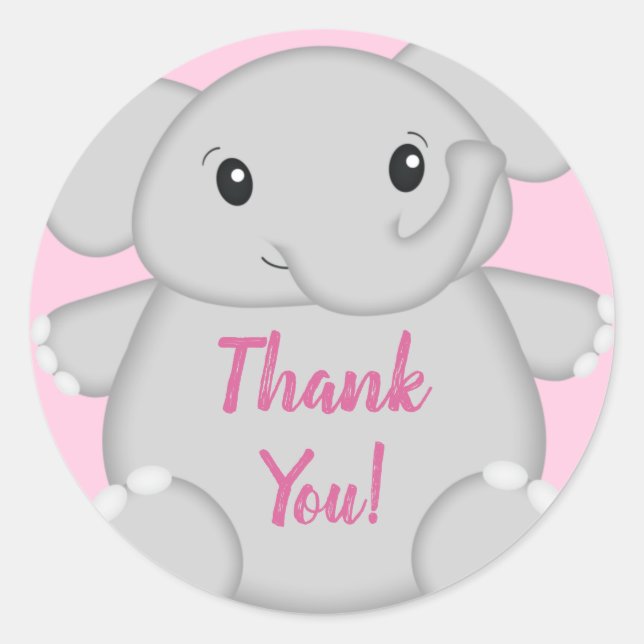 Pink Elephant Baby Dusche Runder Aufkleber (Vorderseite)