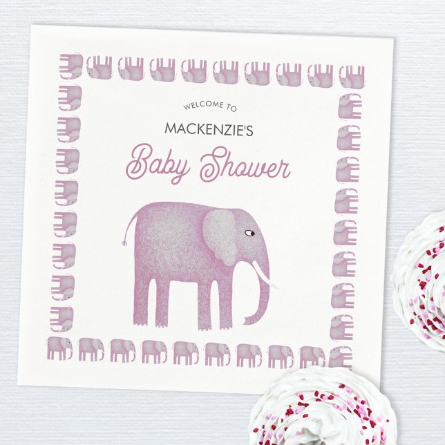 Pink Elephant Baby Dusche Serviette (Pink elephant watercolor baby shower paper napkin)