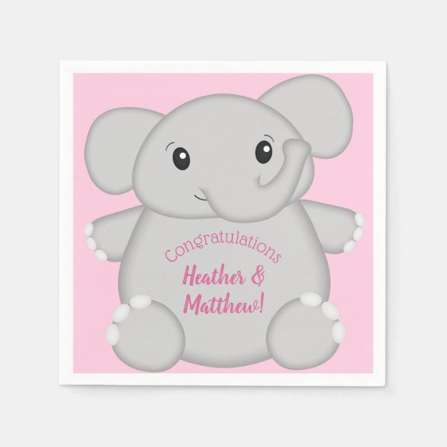 Pink Elephant Baby Dusche Serviette (Vorderseite)