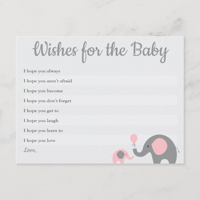 Pink Elephant Baby Dusche Wünsche für Babykarten Postkarte (Vorderseite)