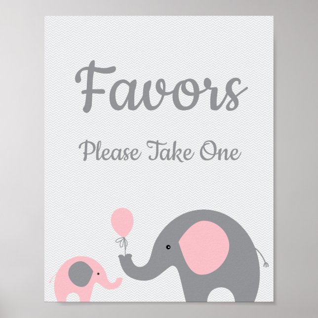 Pink Elephant Baby Duschfavoriten ein Zeichen nehm Poster (Vorne)