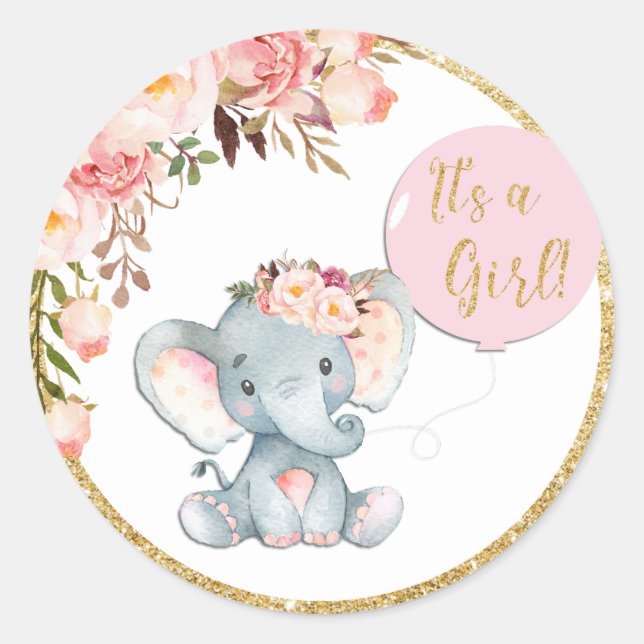Pink Elephant Baby Duwer Gefallen Aufkleber Etiket (Vorderseite)