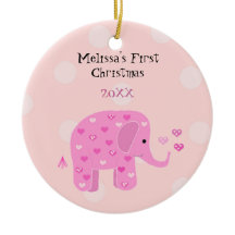 Pink Elephant Baby First Christmas