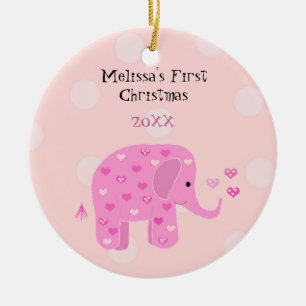 Pink Elephant Baby First Christmas Keramikornament