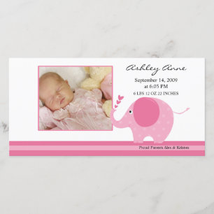 Pink Elephant Baby Girl Birth Annoucement Ankündigung