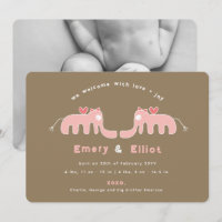 Pink Elephant Baby Girl Foto Geburtsankündigung