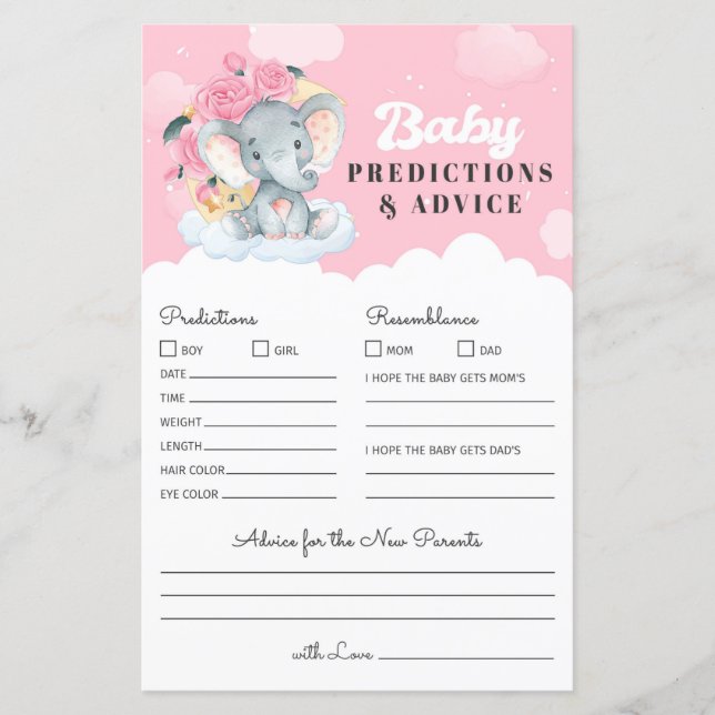 Pink Elephant Baby Predication and Advisor Game (Vorderseite)