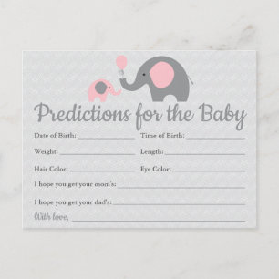 Pink Elephant Baby Predictions Cartes Baby shower