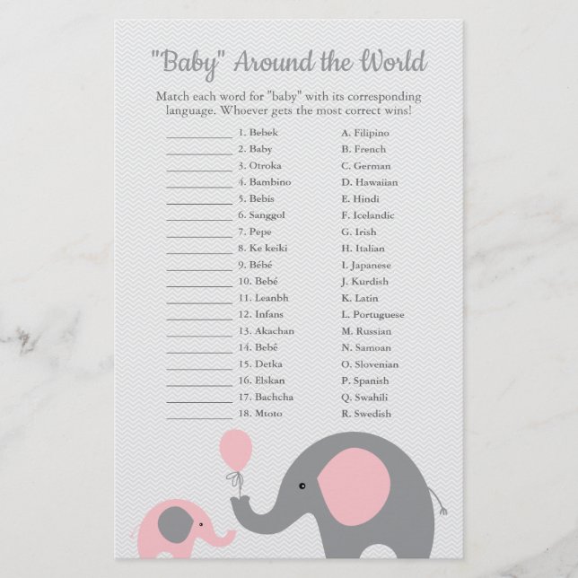 Pink Elephant Baby Rund um die Weltübersetzung Flyer (Vorne)