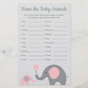 Pink Elephant Baby Shooter Baby Animal Name Game Flyer