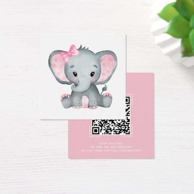 Pink Elephant Baby Shooter Registry QR Code Card (Schreibtisch)