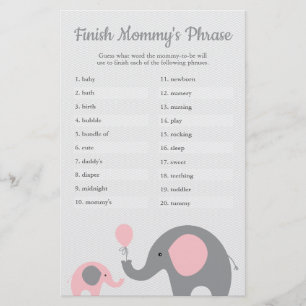 Pink Elephant Baby Shower beenden Mommy's Phrase Flyer