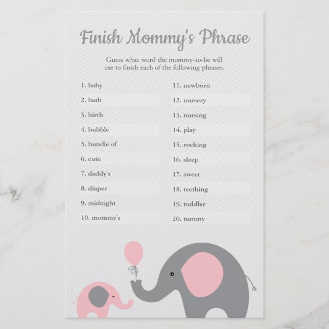 Pink Elephant Baby Shower beenden Mommy's Phrase Flyer (Vorne)