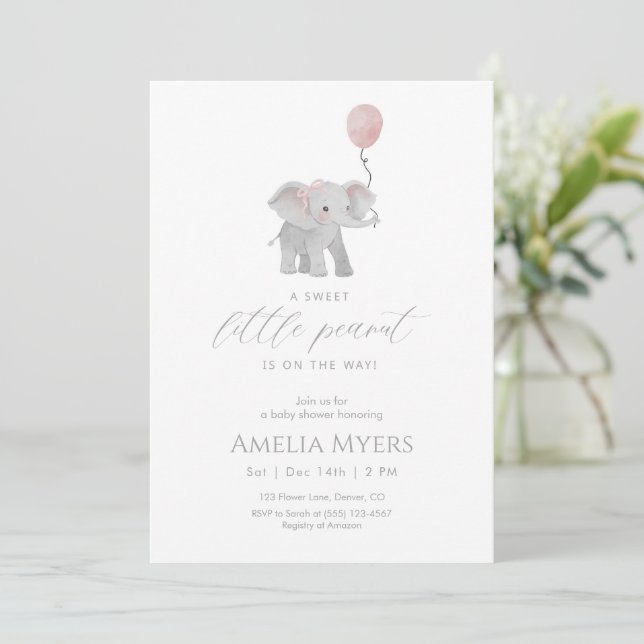 Pink Elephant Baby Shower Invitation (Debout devant)