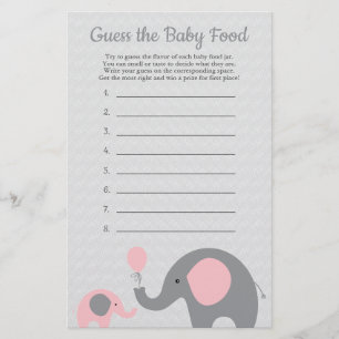 Pink Elephant Baby Shower Raten Sie das Baby Food  Flyer