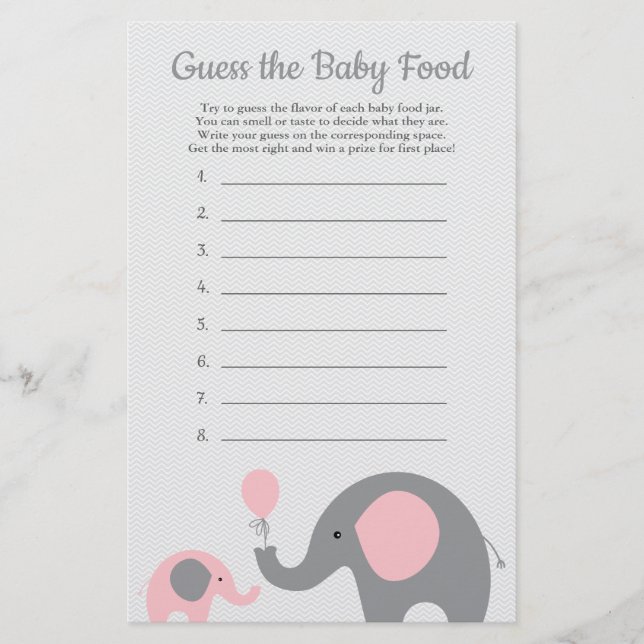 Pink Elephant Baby Shower Raten Sie das Baby Food  Flyer (Vorne)