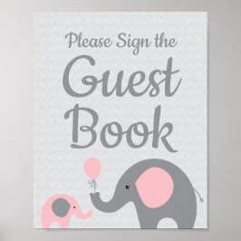Pink Elephant Baby Shower Unterschreiben des Gäste Poster