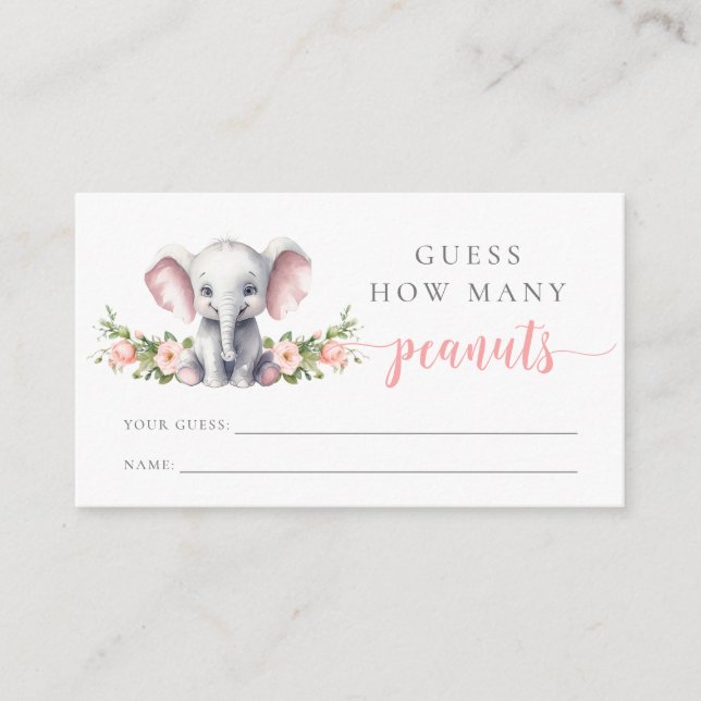 Pink Elephant Babydusche schätzt wie viele Erdnüss Begleitkarte (Vorderseite)