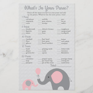 Pink Elephant Babydusche Was in Ihrer Handtasche i Flyer